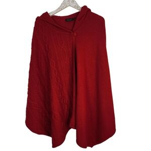 PENDLETON Poncho Womens‎ One Size Red Hooded Cable Knit Lambswool Button Cape